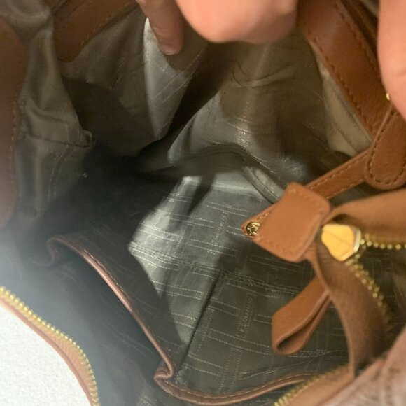 R J GRAZIANO  Brown Leather Shoulder/Handbag with Gold Circle Metal Design - Picture 12 of 12